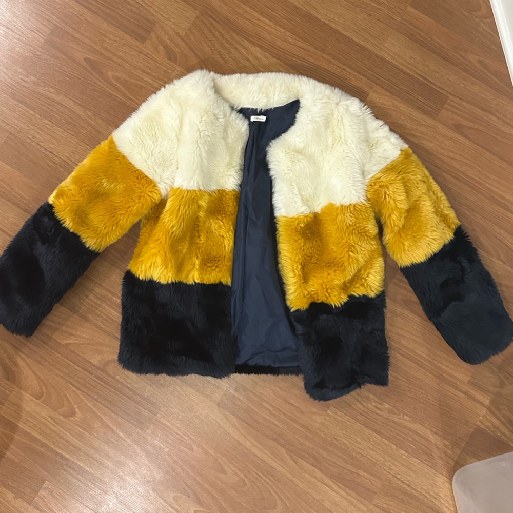 Soprano Navy and Cream Faux Fur Jacket